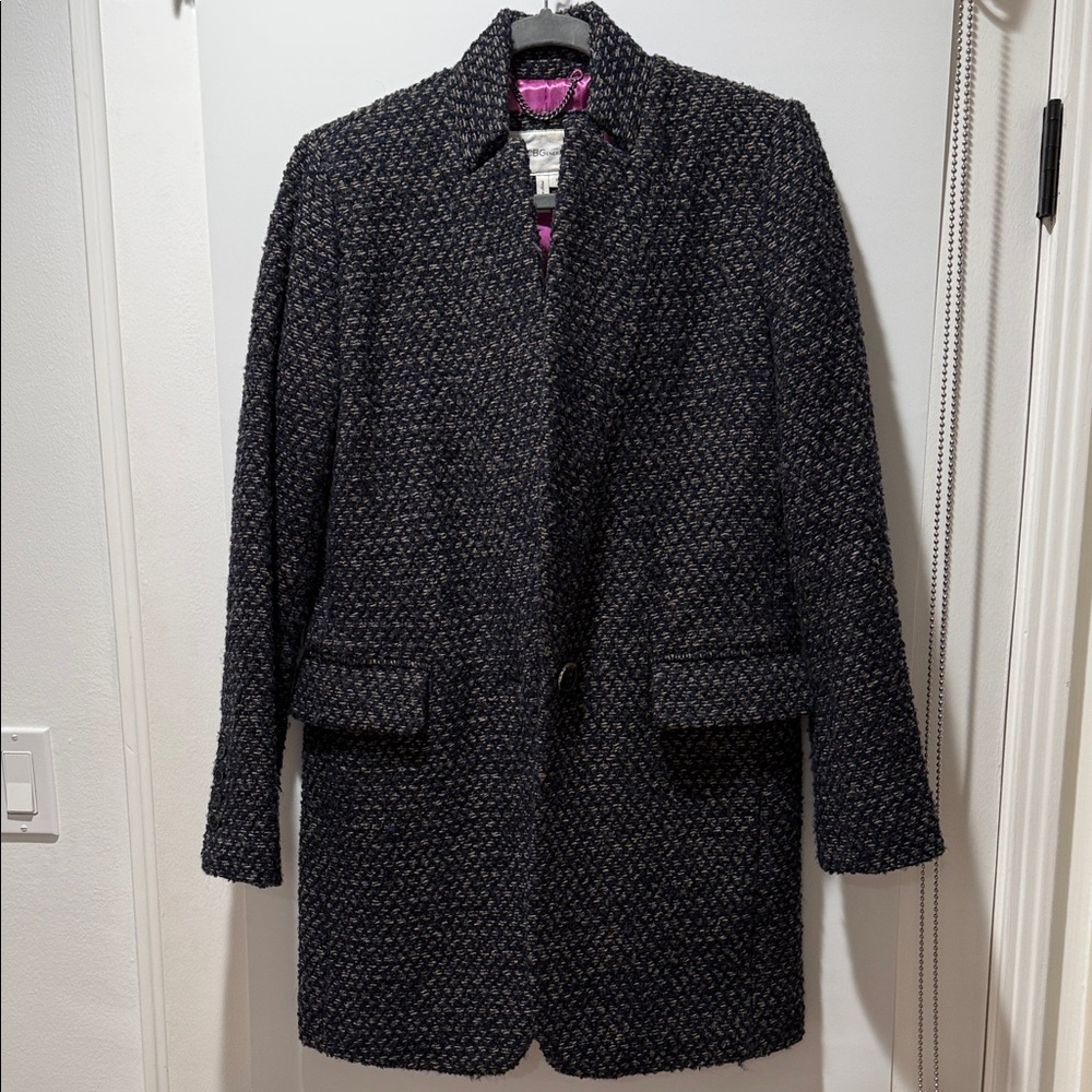 BCBGeneration Navy and Tan Tweed Pea Coat
